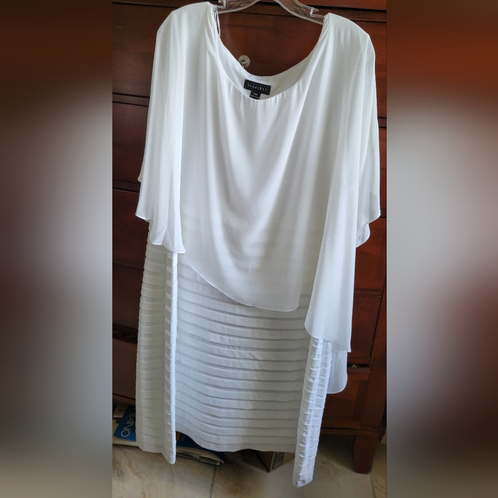 SCARLETT Layered - Popover Chiffon Cape - Formal Dress - White - Plus Size 24 W.